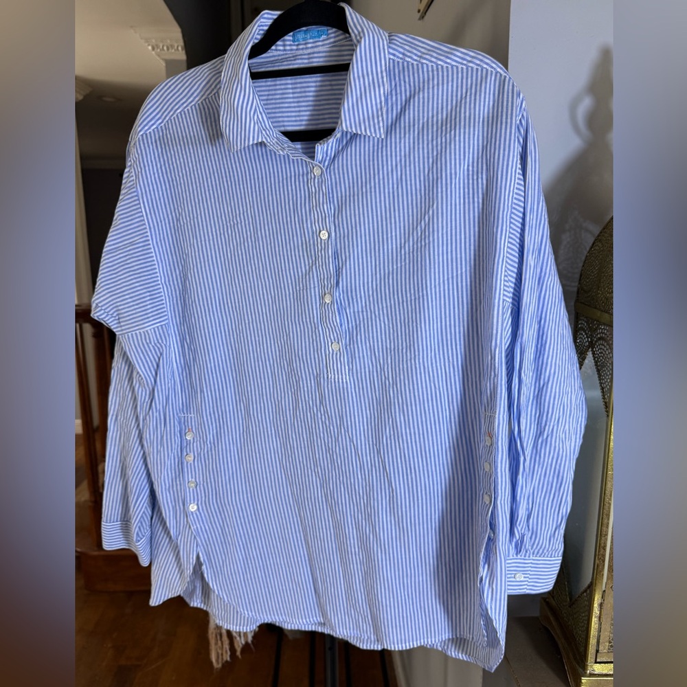 J. McLaughlin stripped long sleeve 100% cotton blouse size L
